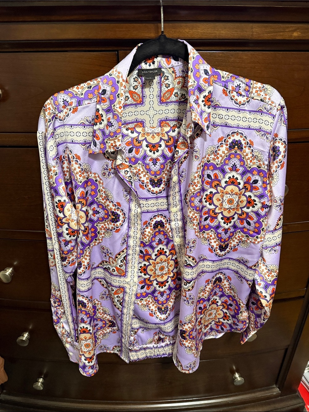 Ann Taylor Lavender Paisley Medallion Button-Down Shirt and pants. Size small